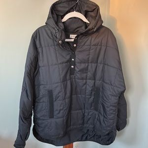 POL from Australia, black fashion quilted anorak w snapped front and hoodie, L